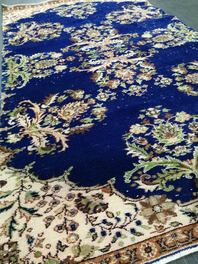 Blue OUSHAK RUG 8.5 x 4.7 Vintage Rug Oushak Rug Vintage Wool Oushak Rug Hand Made Rugs Vintage Turkish Rug