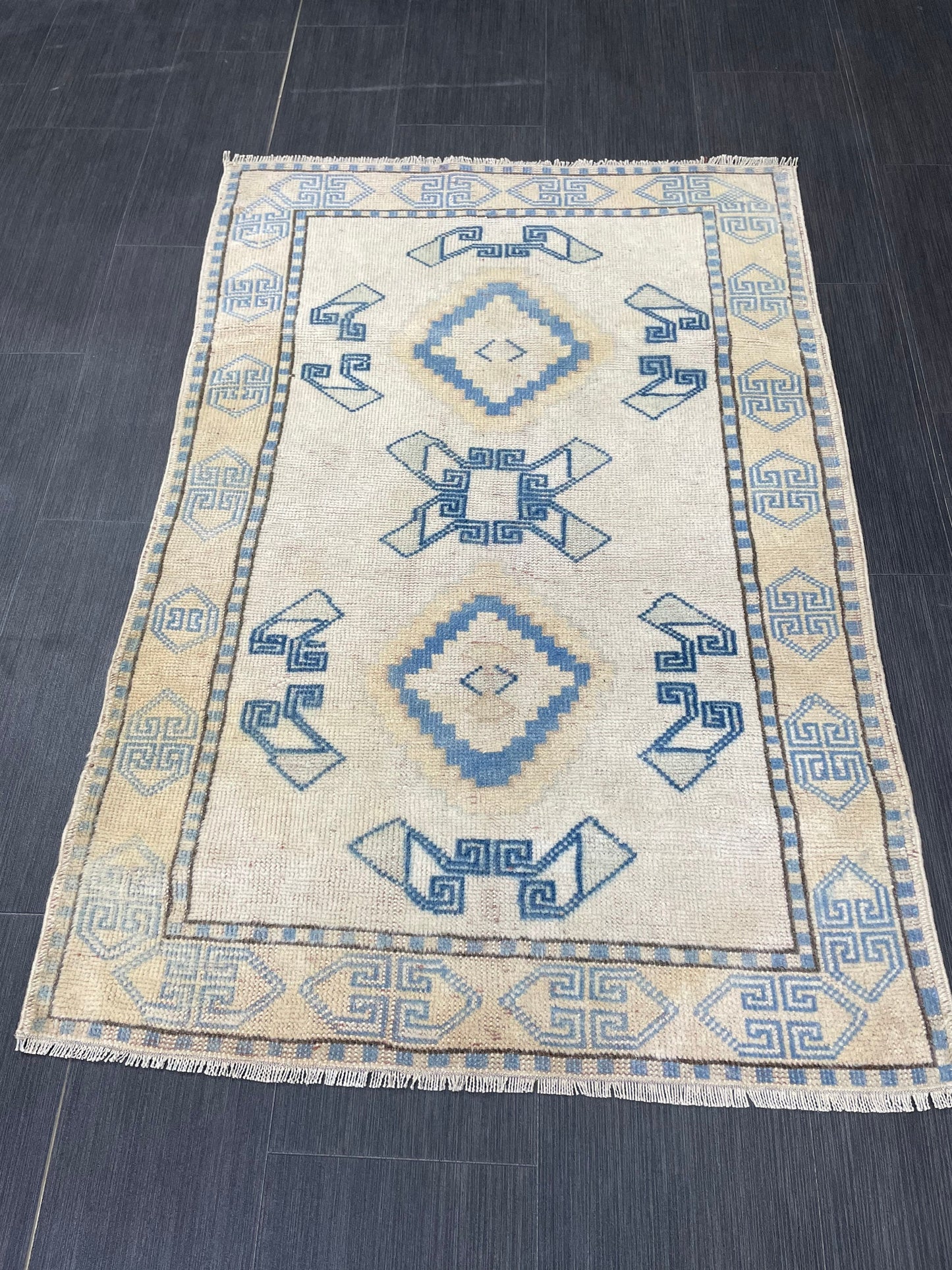 Oriental Wool RUG TURKISH Rug 3 x 4.4 ft Vintage Oushak Rug Vintage Persian Rug Wool Oushak Rug Handmade Vintage Turkish Rug