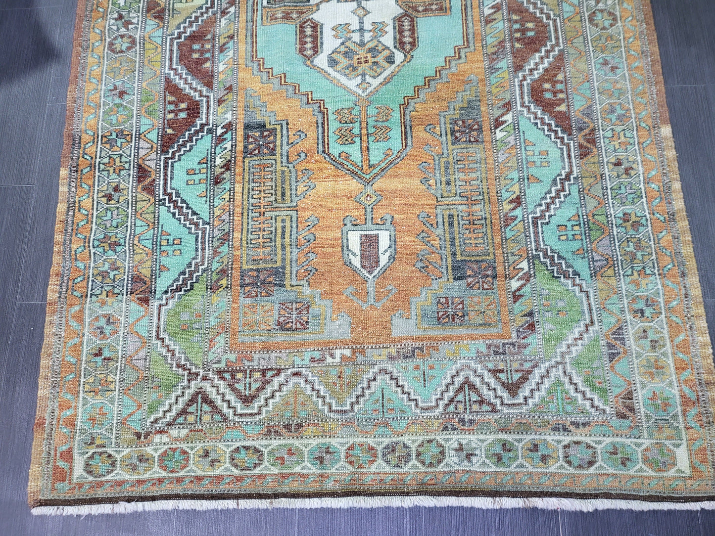 4.9 x 7.9 Rug, Handmade Rug, Oushak Rug, Anatolian Rug, Hand Knotted Turkish Rug, burnt orange and turquoise Rug, Vintage Rug, Wool rug