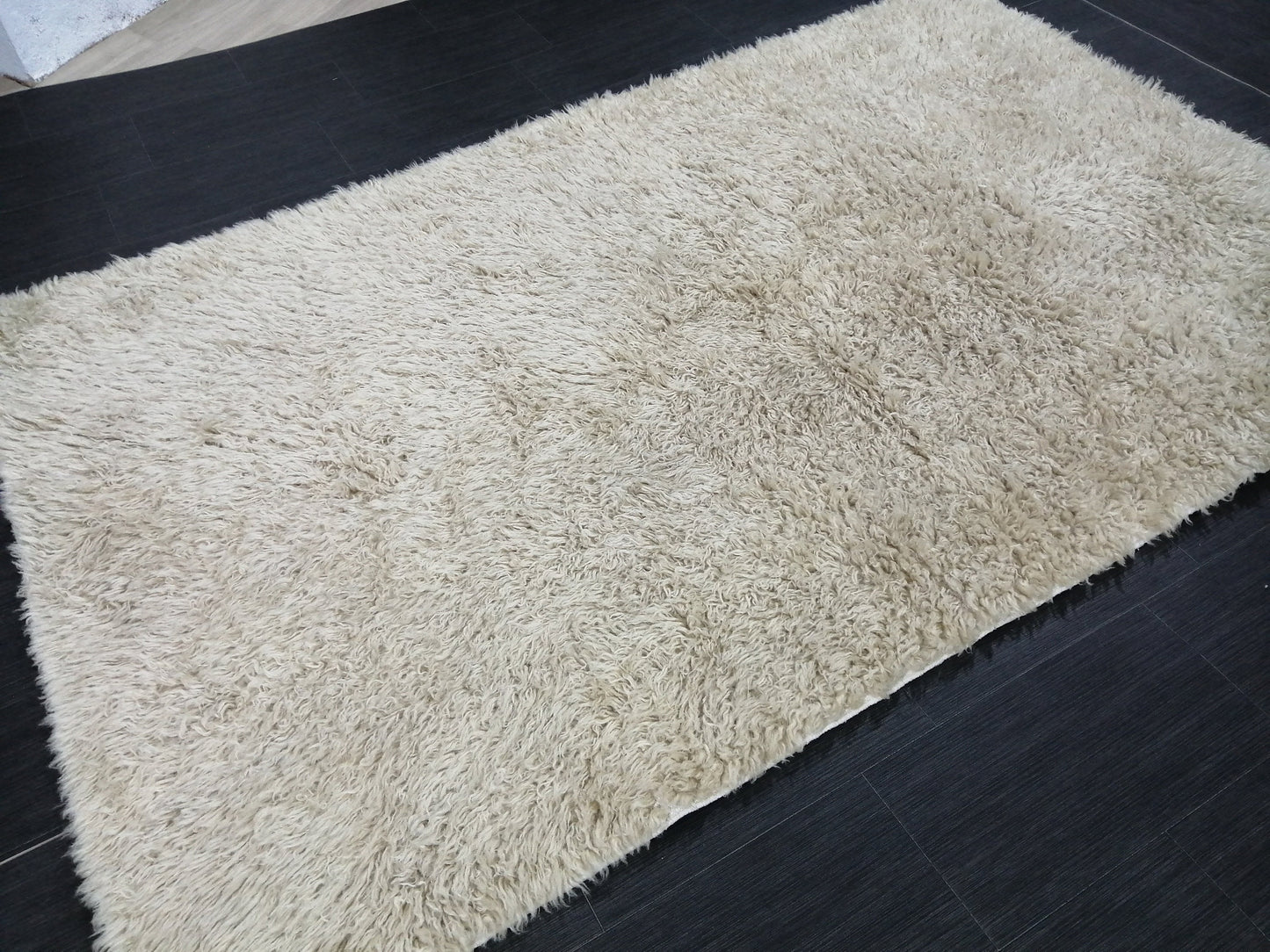 5x8 Rug Vintage Shaggy Rug Neutral Wool Rug solid No Dye Shaggy Rug Plain Hand Made Rug , Neutral Rug Hand Knotted Rug