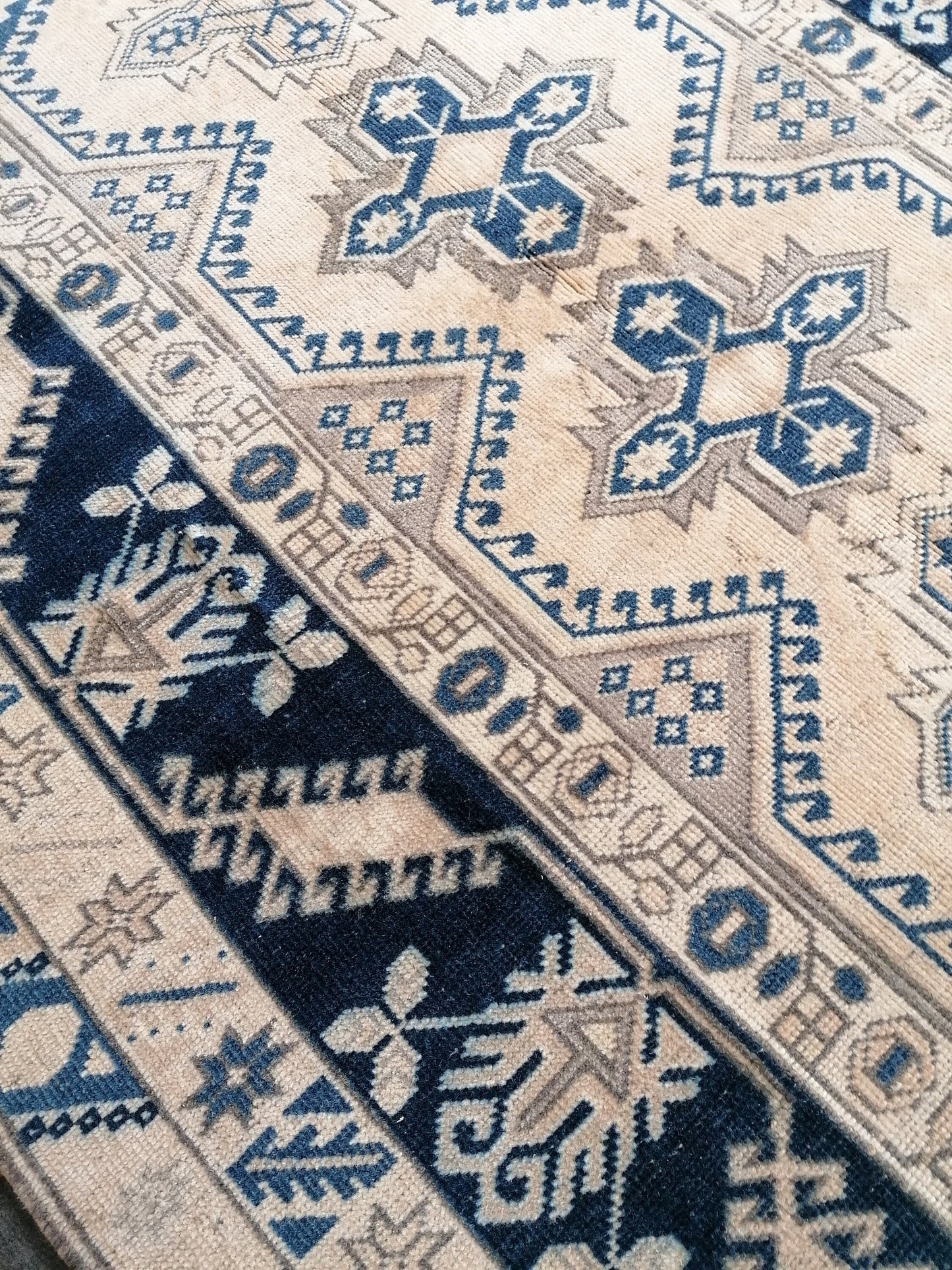 Vintage handmade rug, turkish wool rug 4'11x7'4 blue vintage oushak rug, bohemian rug