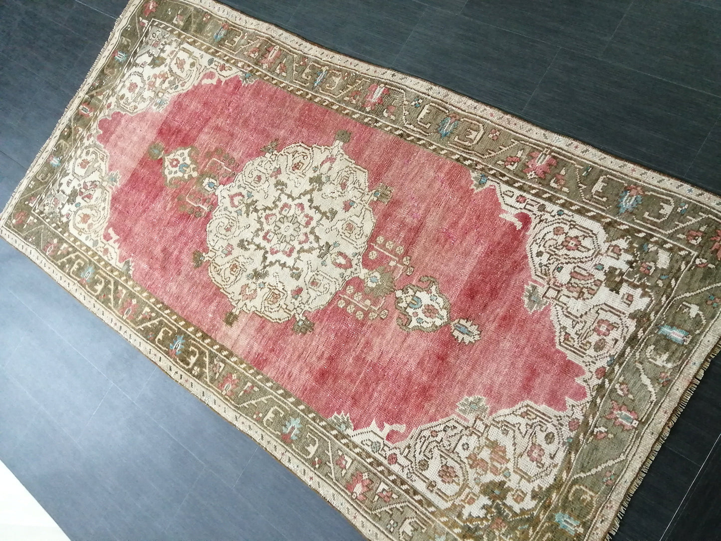 4.3 x 8.5 Vintage Oushak Rug Muted Vintage Rug Wool Oushak Rug Hand Made Rugs Vintage Turkish Rug Living Room Rug