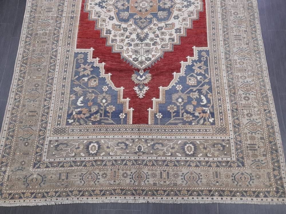 Vintage Oriental RUG 6 x 9.5 Oushak Rug Turkish Vintage Persian Rug Navy Vintage Rug Fine Wool Oushak Rugs Turkish Rug Muted Living room Rug