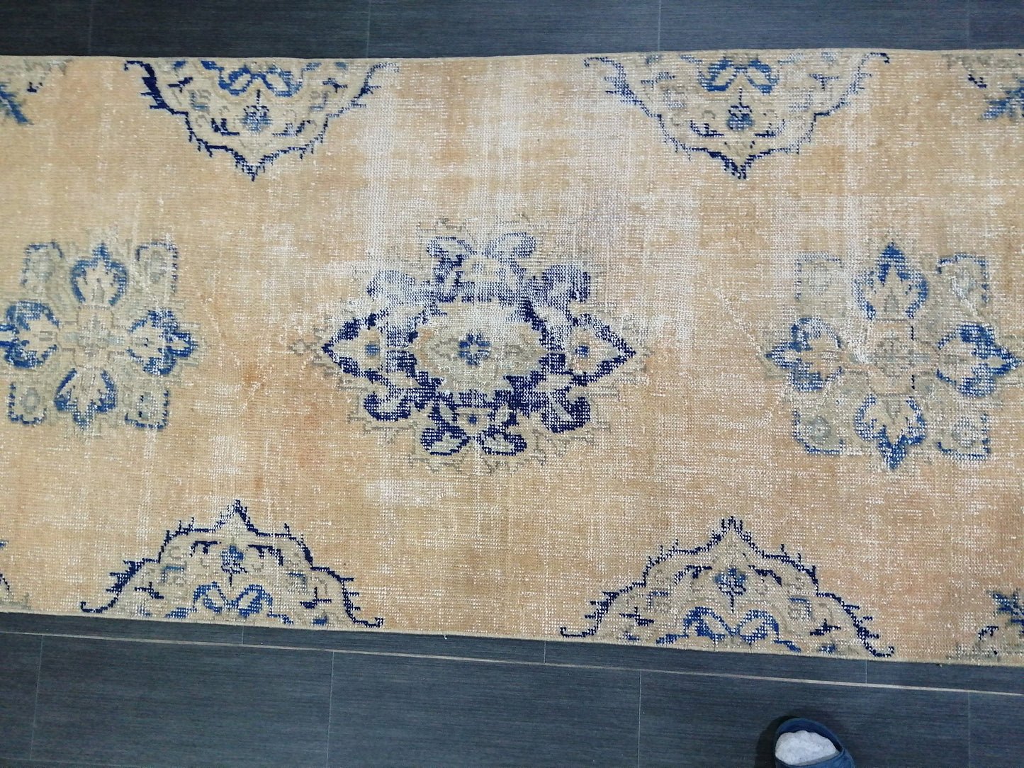 3 x 12 Blue Oushak Runner Rug Turkish Runner Rug Vintage Runner Rug Hallway Runner Rug Kitchen Runner Rug Wool Runner Rug Wool Oushak Rug