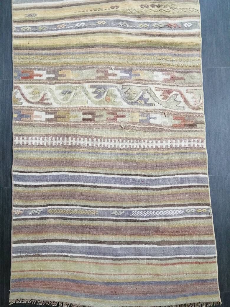Vintage Runner rug 2.9 x 15.4 Flat woven Runner Kilim Rug With Embroidery XL Oriental Runner Carpet, Vintage Kilim Rug Wool 3x16 Carpet Rug