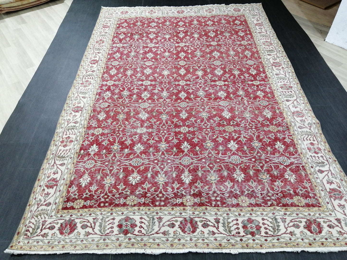 6.8 x 10 TURKISH HAND MADE Rugs Vintage Turkish Rugs Oushak Rug Traditional Rug, Oriental Oushak Rug, Vintage Floral Rug Red Wool Rug