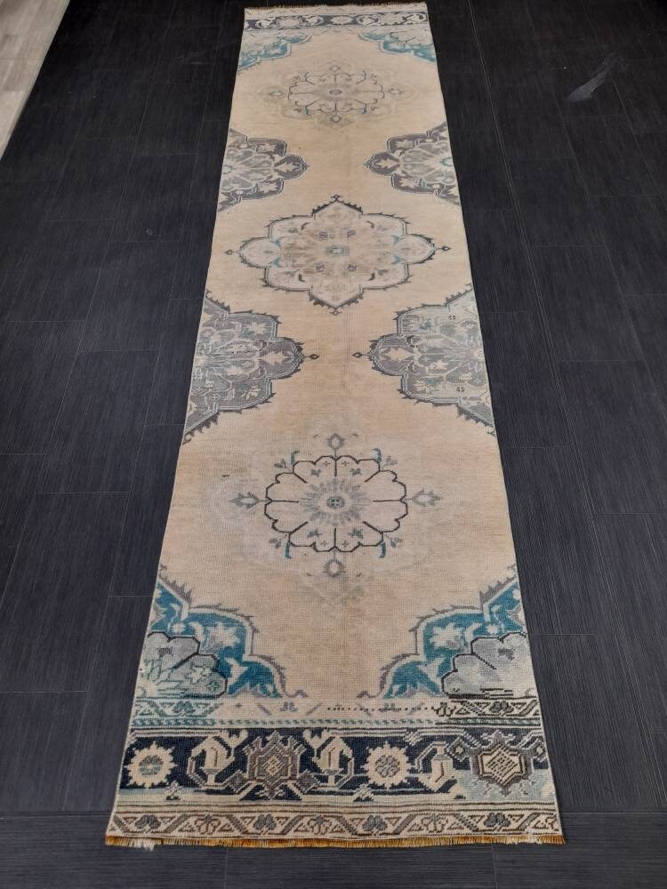 Muted Vintage Oushak Runner Rug 2.8 x 11.3 Muted Turkish Runner Rug XL Vintage Oriental Muted Runner Rug Hallway Runner Soft Wool Runner