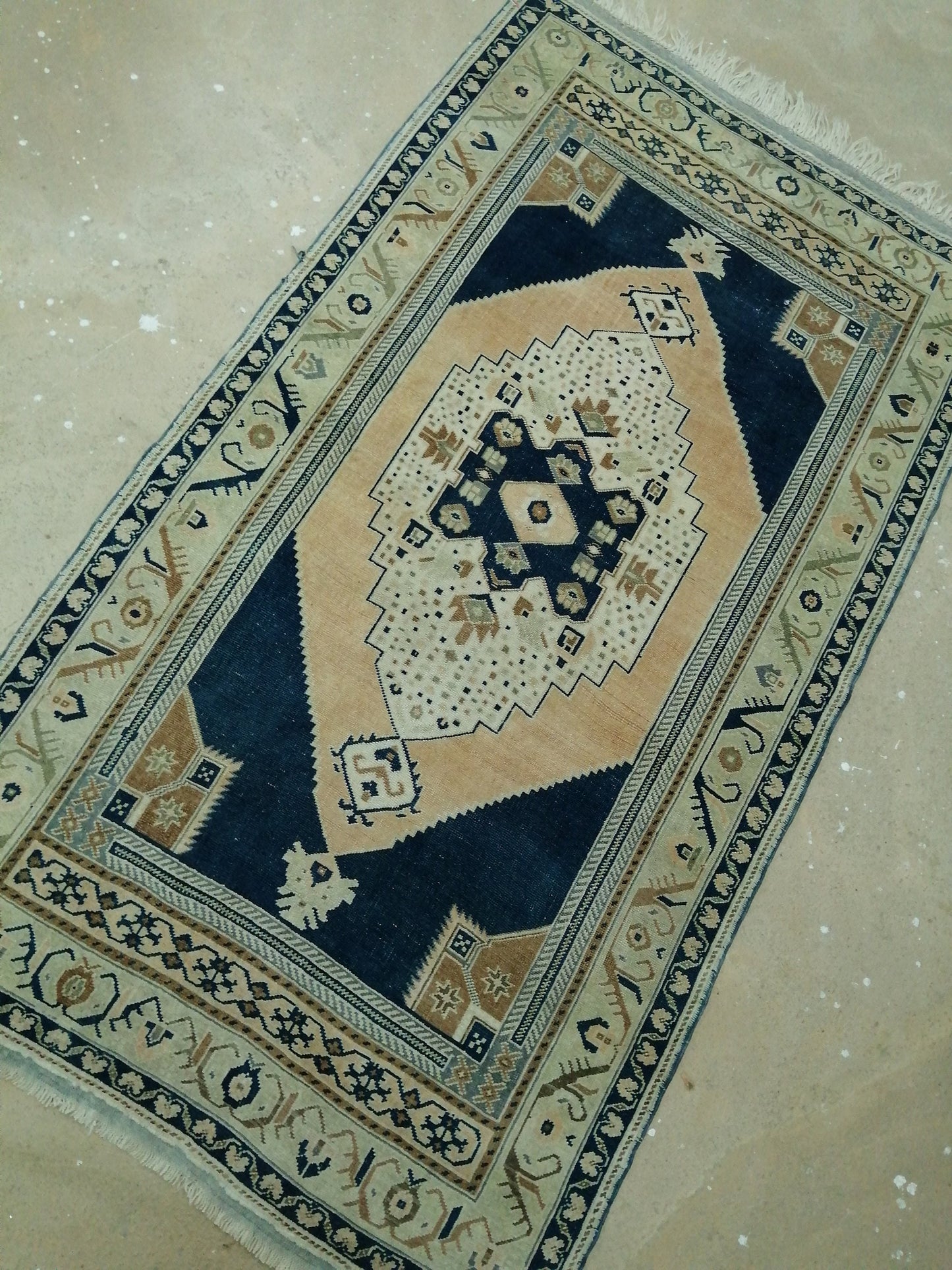 4.4 X 9.8 Vintage RUG Navy Blue TURKISH Oushak Rug Vintage Oushak Runner Rug Wool Oushak Rug Hand Made Rugs Turkish Rug