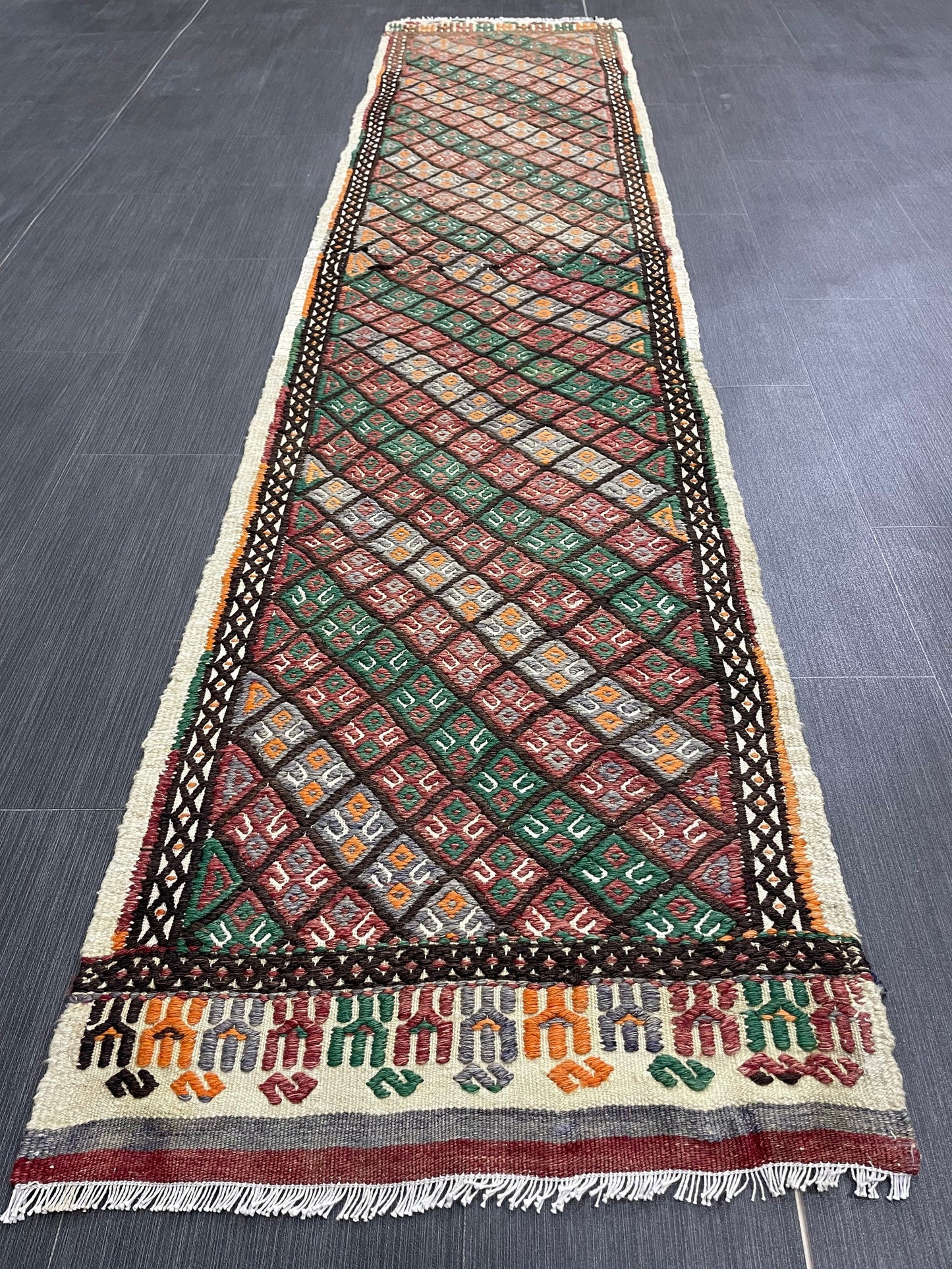 Handmade Embroidery Runner Rug 1.8 x 8 Turkish Runner Rug Flat weave Vintage Runner Rug Flat-woven Hallway Runner Rug Kitchen Runner