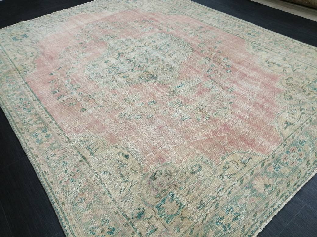 Large Vintage RUG Vintage TURKISH Rug 6.7 x 9 Vintage Distressed Rug Vintage Oushak Rug Hand Made Rugs Antique Turkish Rug Oriental Rug