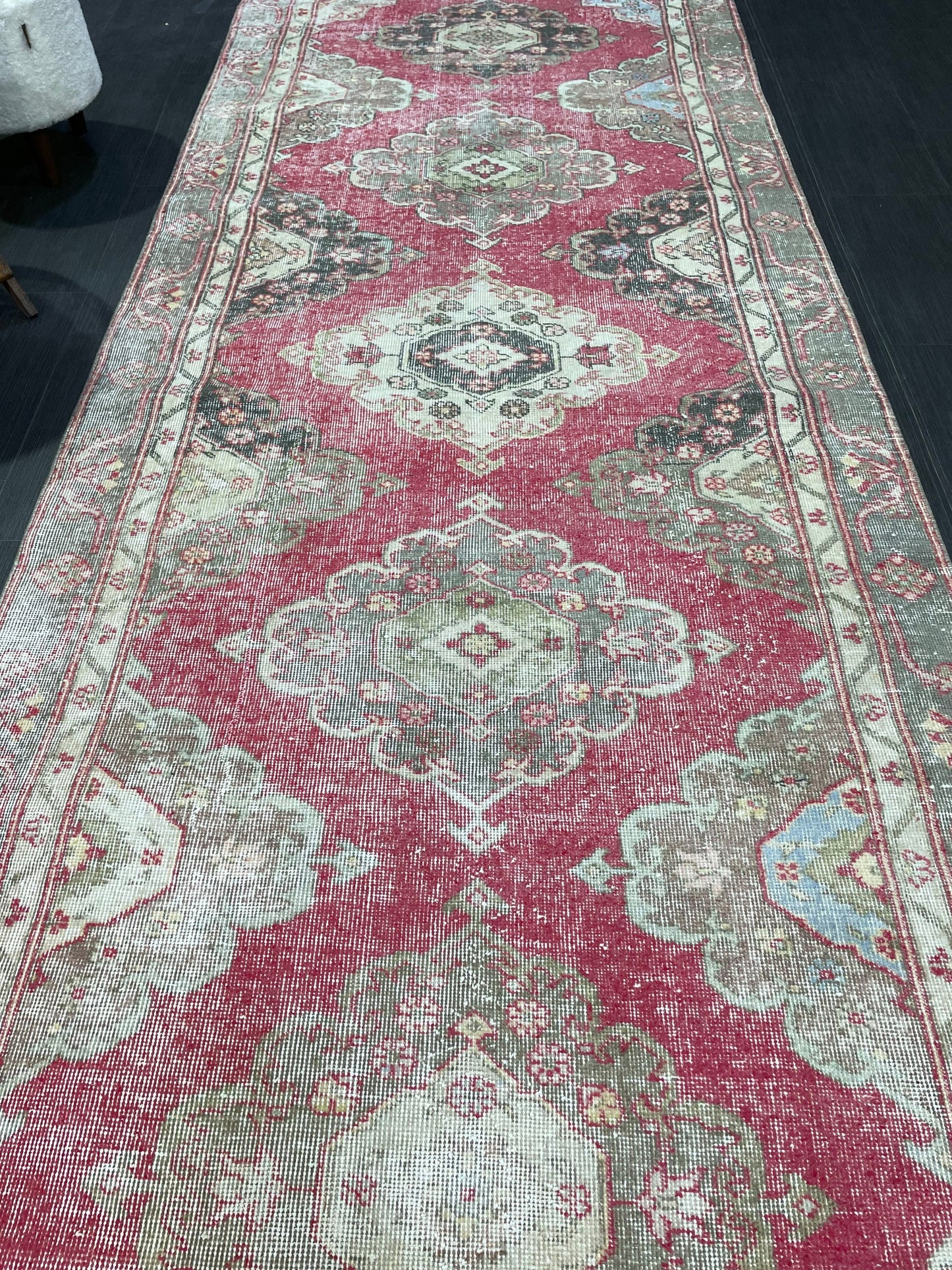Turkish Runner Rug, Persian Distressed Runner 4.3 x 11.7 Rug, Vintage Runner Rug, Hallway Runner Rug, Kitchen Runner Rug, Wool Runner Rug