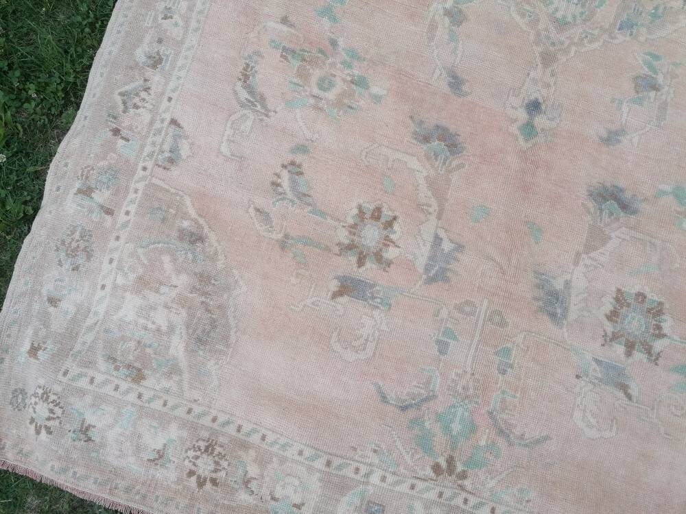Faded turkish oushak rug 6'7x9'6 large vintage oushak rug, unique hand made rug, bohemian rug