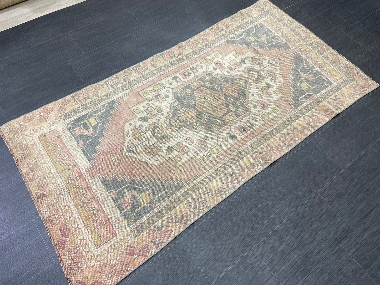 Vintage Handmade Rug Muted 3.6 x 7.3 Vintage Rug Wool Oushak Rug Hand Made Rugs Vintage Turkish Rug Living Room Rug