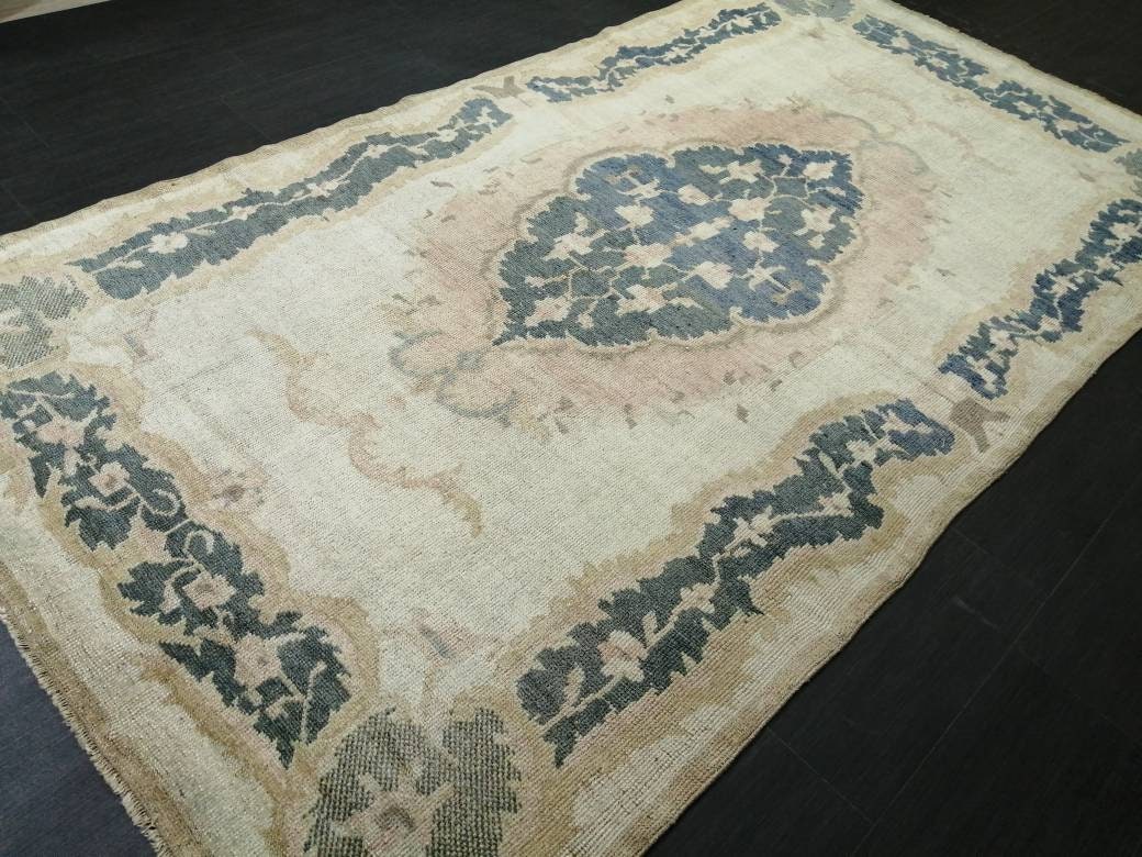Persian Rug, Muted Vintage Rug, 5x9 Blue Turkish Rug, Wool Entryway Rug, Livingroom Rug Oushak Rug Navy Oriental Rug