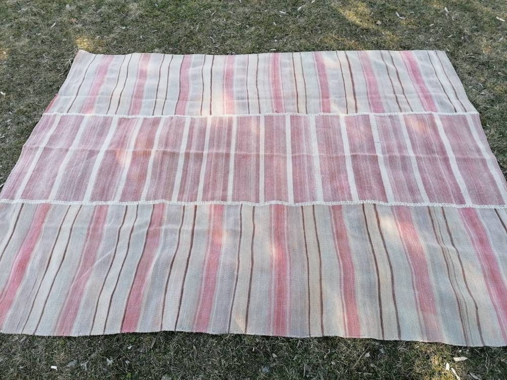 6.5 x 8.5 Flatwoven kilim rug stripe handmade rugs vintage turkish rugs oushak rug, wool rug