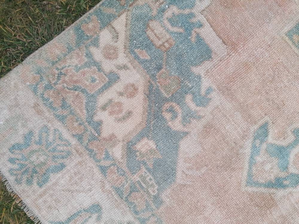 3.10 x 10.7 Muted vintage rug, oushak runner rug hallway runner, kitchen vintage anatolian rug
