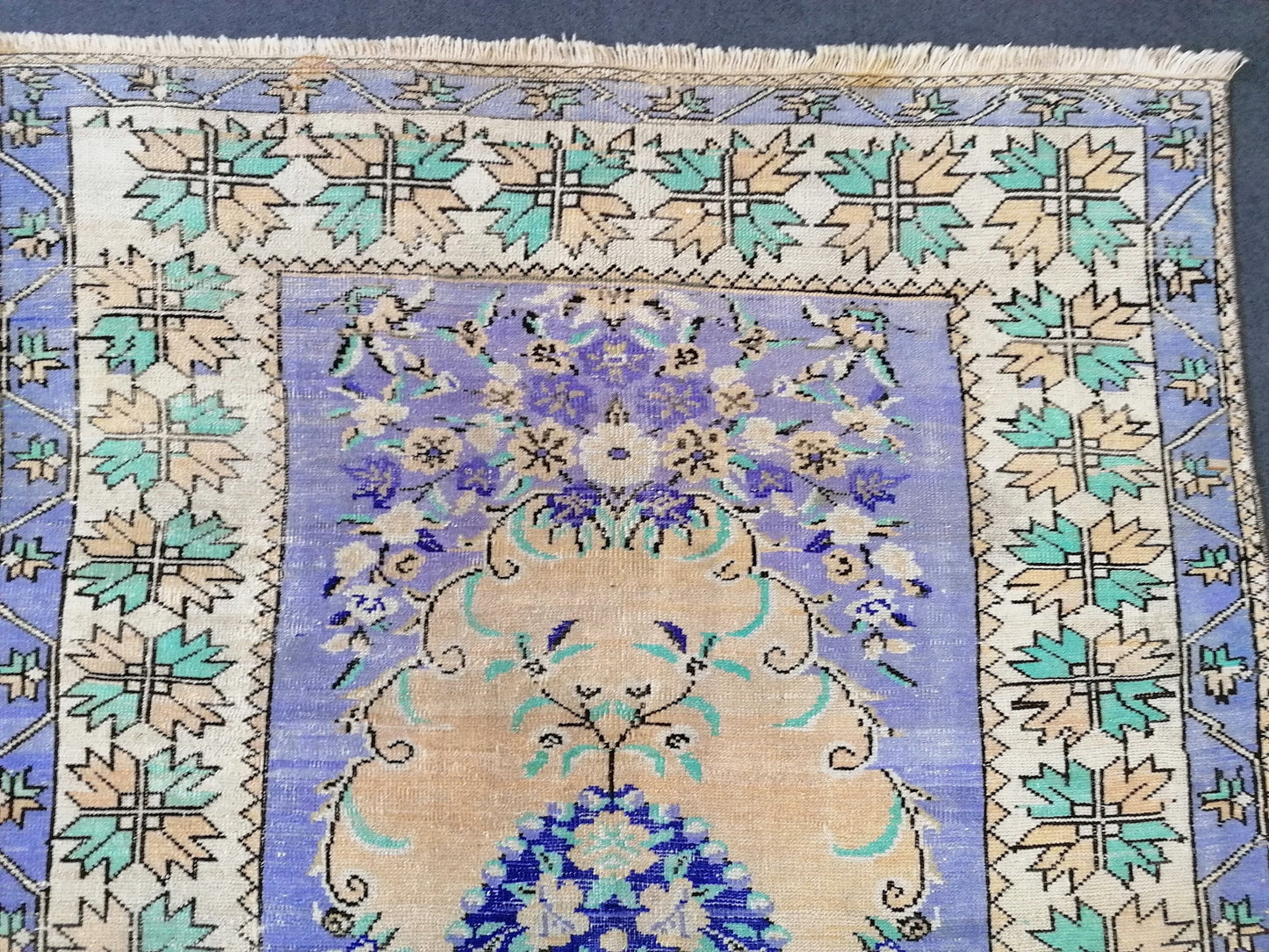 Oushak wool hand made rug, large purple vintage rug 5'7x8'7 turkish rug, green living room rug, vintage bohemian rug
