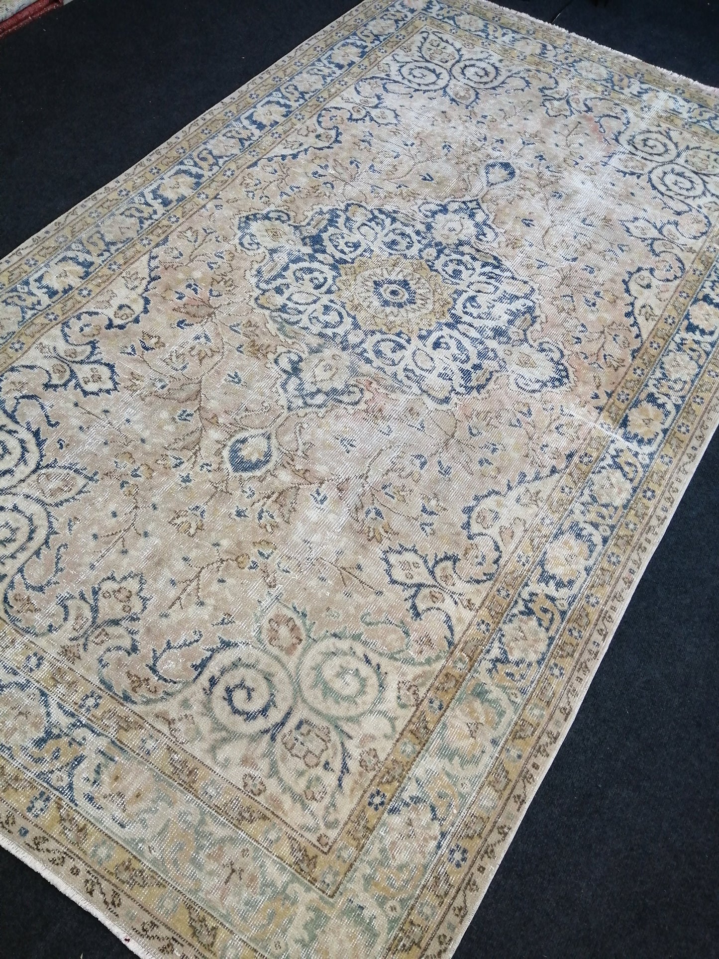 5.3 x 9 Vintage Rugs TURKISH HAND MADE Rug Muted Vintage Turkish Rugs Blue Persian Rug Turkish Oushak Rug, Vintage Oriental Rug, Wool Rug
