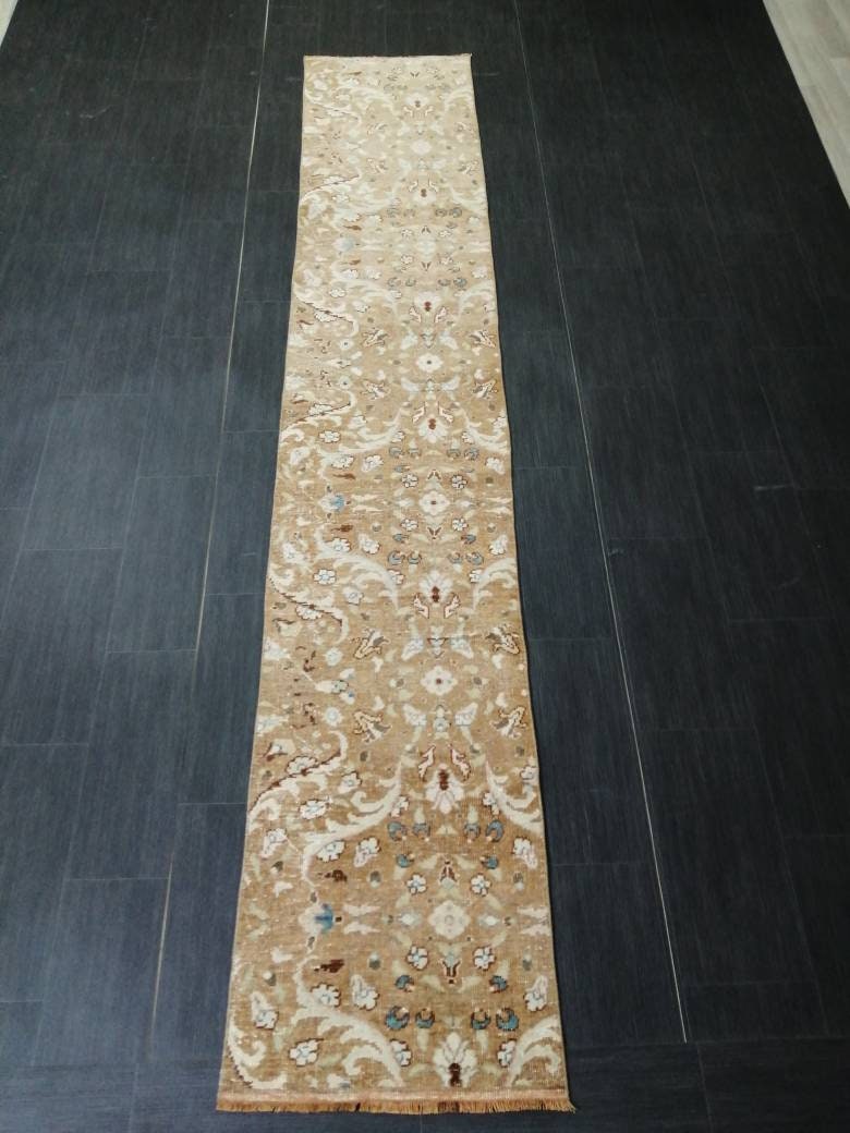 Muted Vintage Runner Rug 2x10. 8 Hallway Runner Rug Kitchen Runner Rug Wool Runner Rug Oushak Runner Rug Turkish Floral Runner Rug