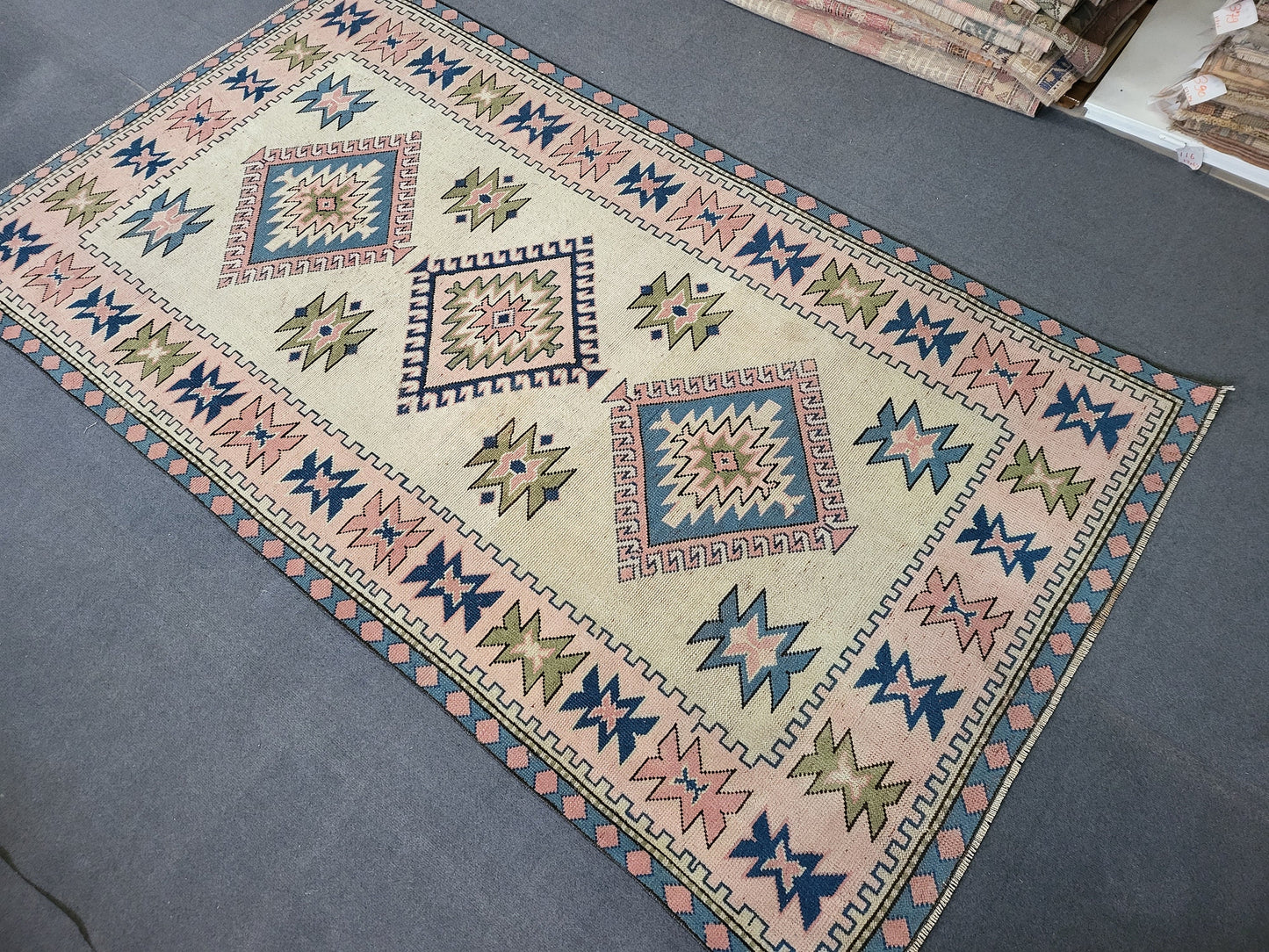 Hand Knotted Oushak Rug, Vintage 6 x 8.7 Rug, Handmade Turkish Rug, Persian Rug, Vintage Rug, Wool Blue Large Rug