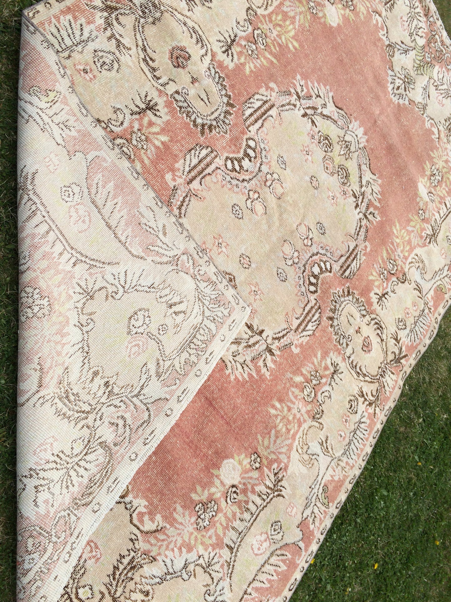 9.4x6 Vintage Rugs, Vintage Turkish Rug, Vintage Large Area Rug Soft Orange Vintage Rug Hand Made Oushak Rug Earth Tones Rug Rustic Rug