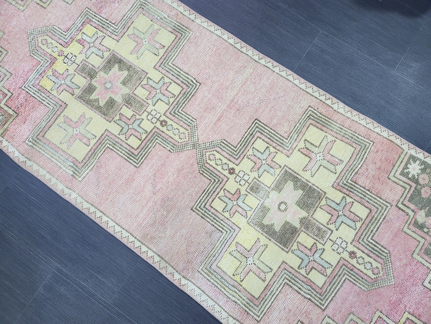 Distressed VINTAGE Rug, Handmade 2.8 x 7.8 Runner Rug, Oushak Rug, Wool Rustic Runner Rug, Antique Runner Rug, Turkish Rug, Short Runner Rug
