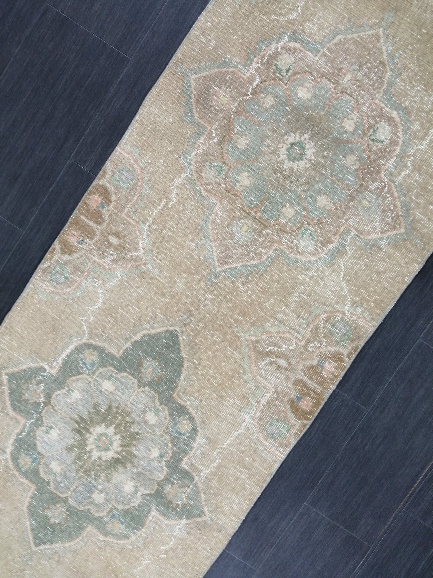 Muted Vintage Runner Rug 2.5 x 12.5 Hallway Runner Rug Kitchen Runner Rug Wool Runner Rug Oushak Runner Rug Turkish Runner Rug