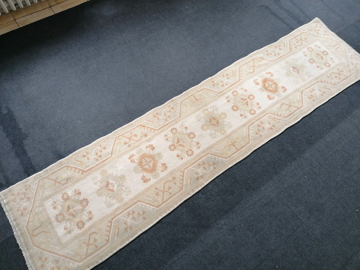 Muted hallway runner rug, 2'5x10'2 turkish wool runner vintage handmade runner rug, kitchen runner rug