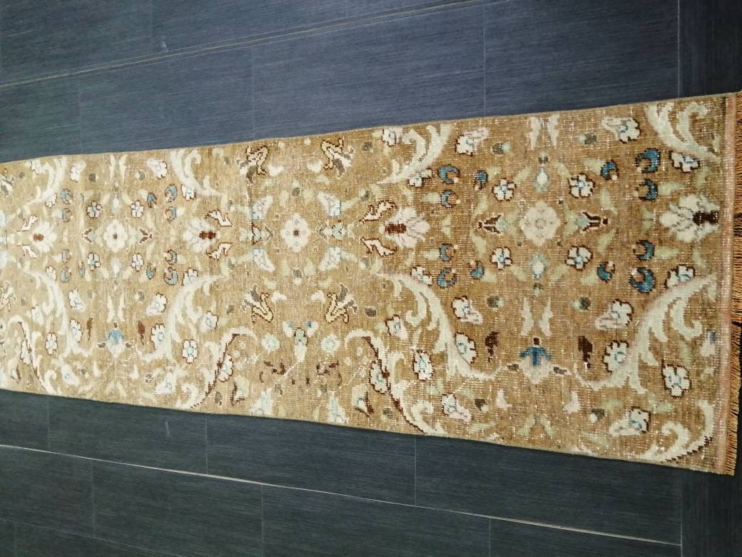 Muted Vintage Runner Rug 2x10. 8 Hallway Runner Rug Kitchen Runner Rug Wool Runner Rug Oushak Runner Rug Turkish Floral Runner Rug