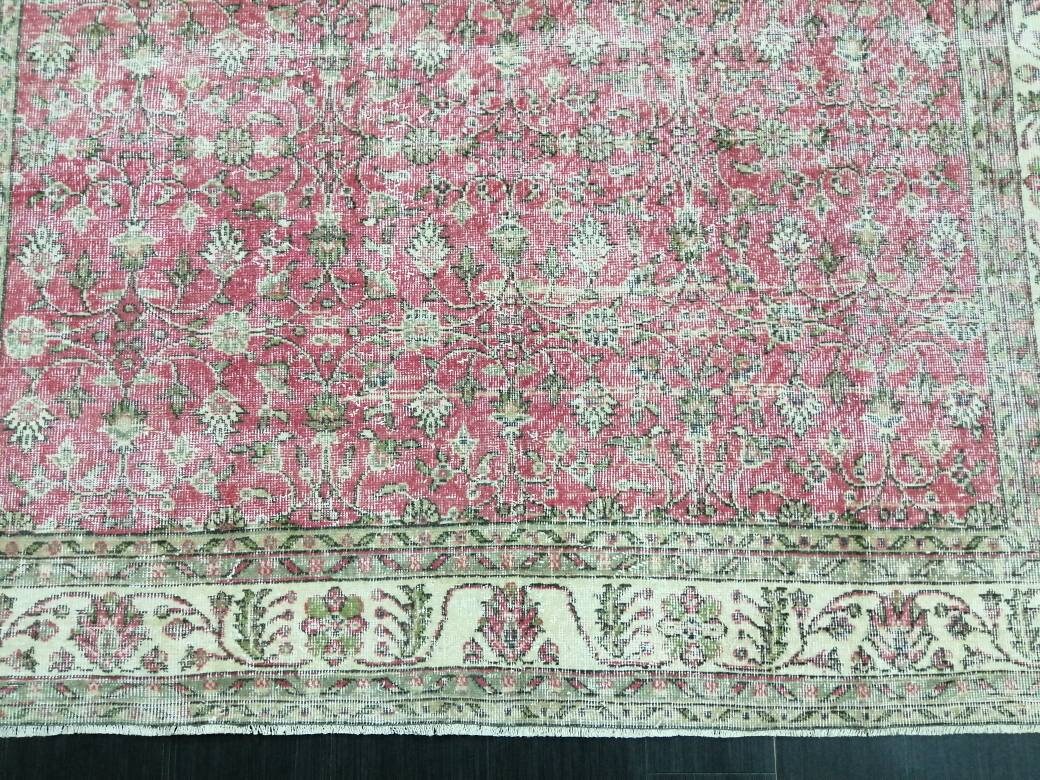 Vintage RUG 7.4 x 10.4 Vintage TURKISH Rug Persian Vintage Rug Floral Oushak Rug Large Hand Made Rugs Vintage Turkish Pink Rug 7x10