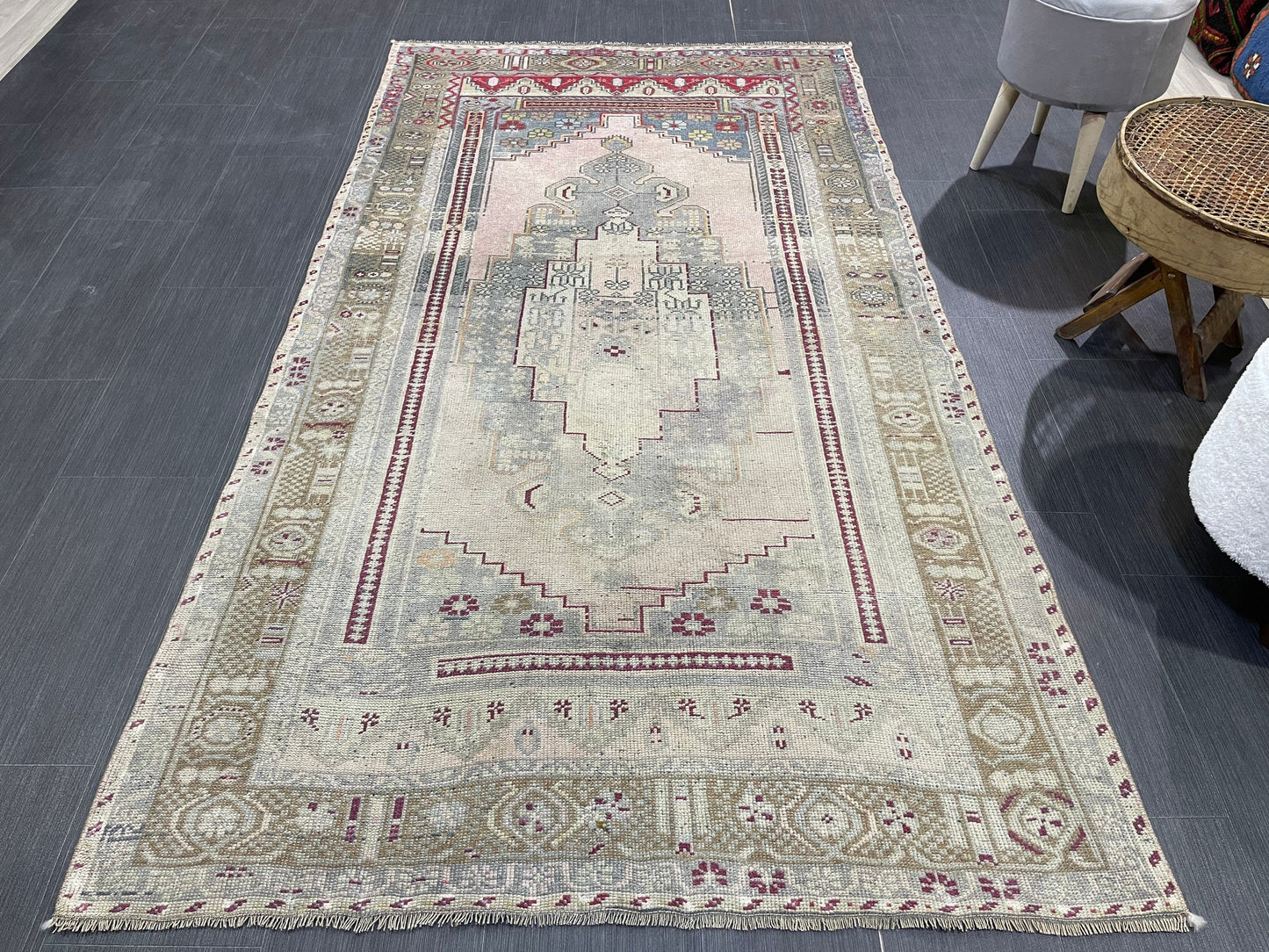 OUSHAK RUG, TURKISH 4.2 x 7.6 Rug, Vintage Rug, Vintage Oriental Rug, Wool Hand Knotted Rug, Handmade Rug, Antique Turkish Rug.