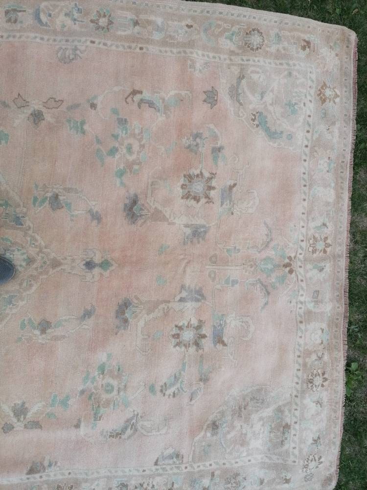 Faded turkish oushak rug 6'7x9'6 large vintage oushak rug, unique hand made rug, bohemian rug