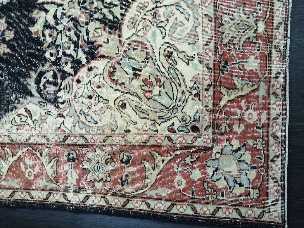 Vintage RUG 7 x 10. 4 TURKISH Oushak Rug Vintage Navy Oriental Rug Vintage Persian Rug Hand Made Rugs Turkish Rug