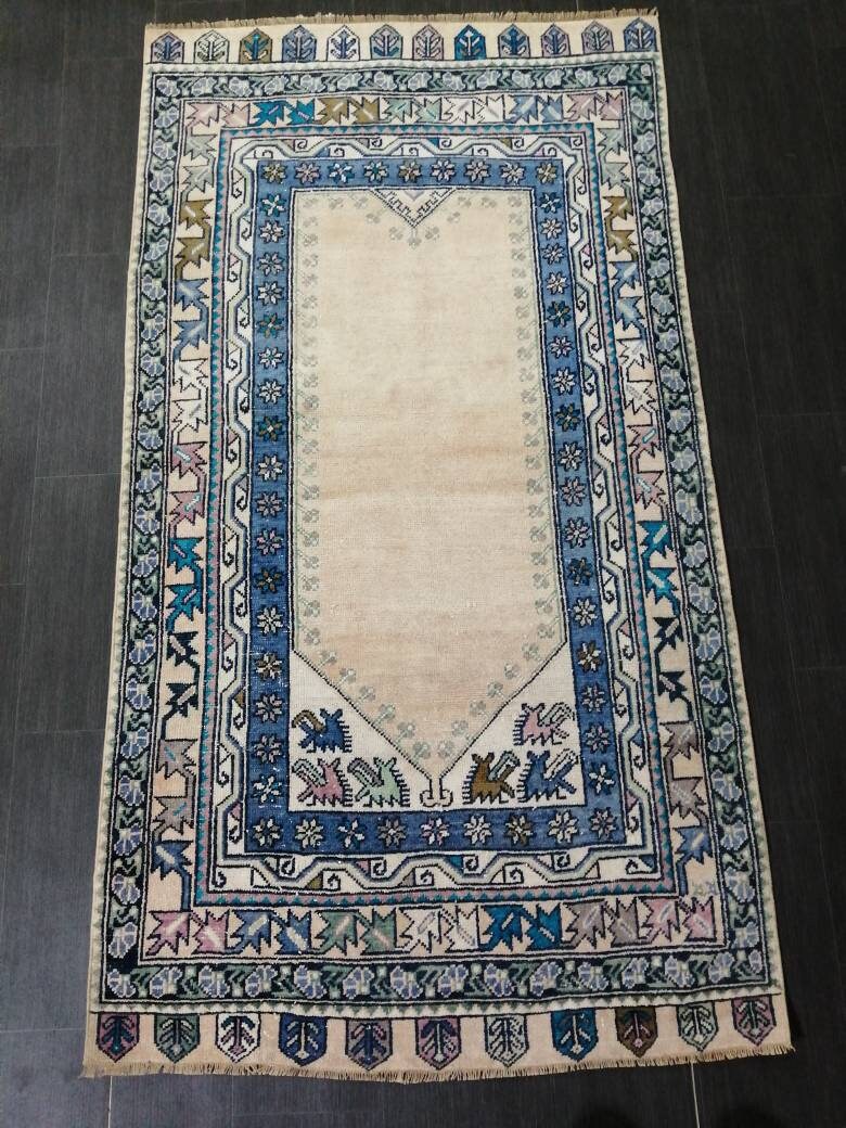 Muted Turkish Vintage Hand Made Rug, 3.7 x 7 Oushak Rug, Rustic Rug, Muted Rug, Vintage Turkish Rug, Farmhouse Rug, Vintage Rug, Wool rug