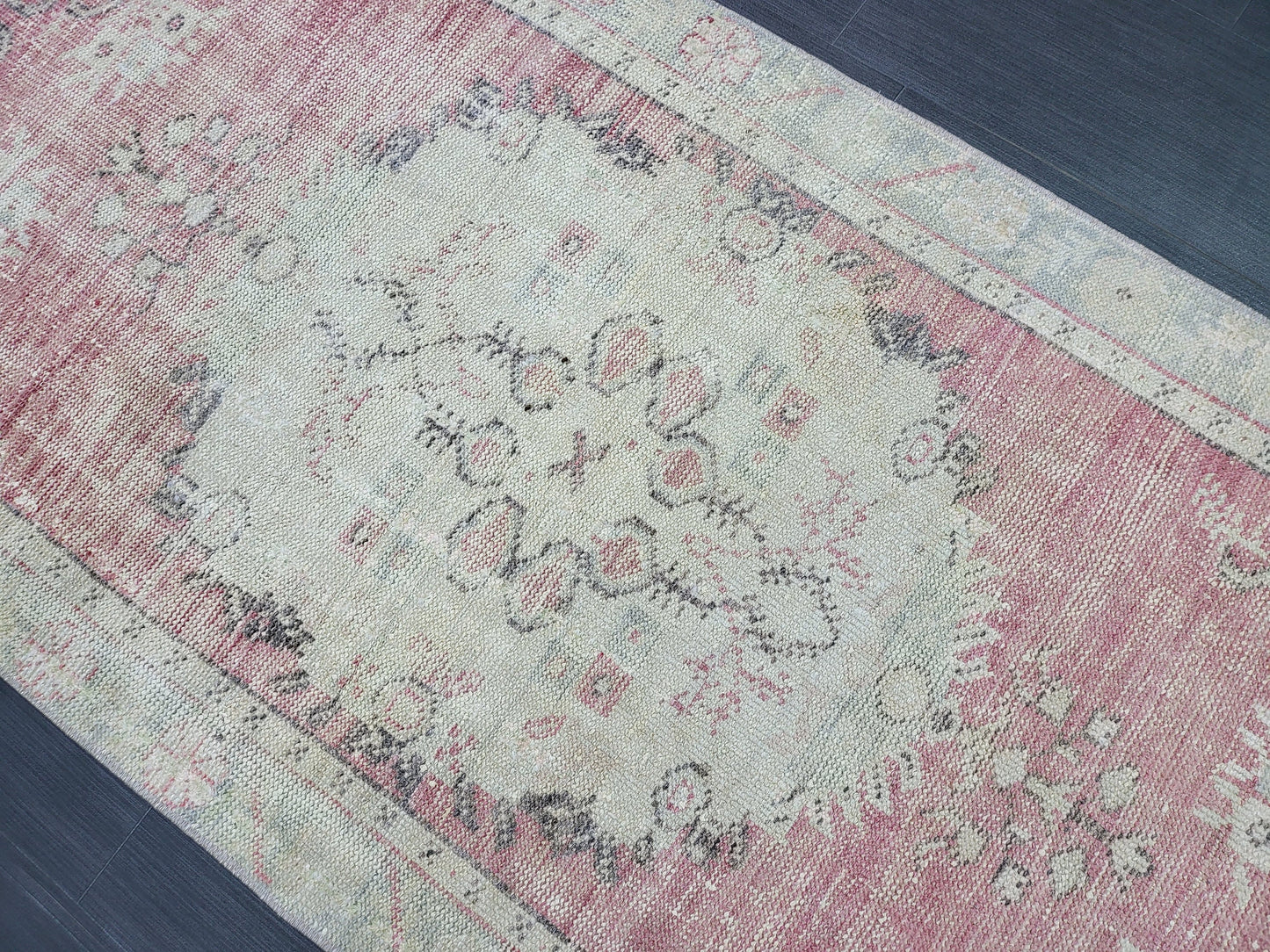 Distressed Wool Handmade Rug Vintage Oushak Rug, 2.8 x 5.9 Oriental Rug, Rug Vintage Turkish Rug, Farmhouse Rug Vintage Rug Living room Rug