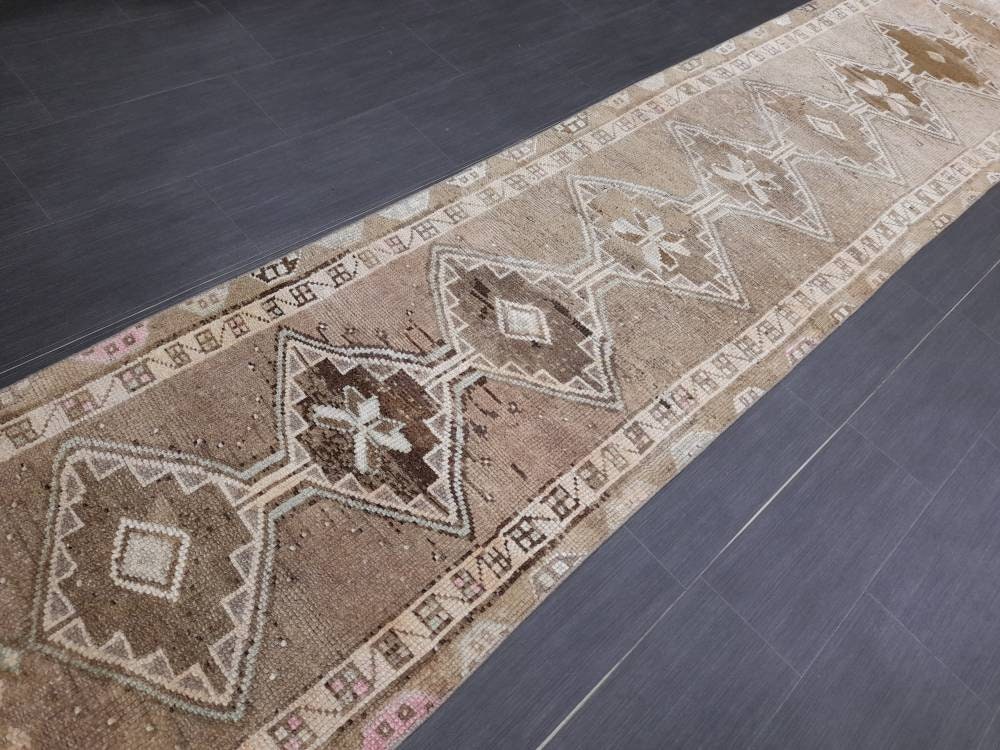 Neutral Vintage Runner Rug 2.6 x 13.4 Muted Turkish Runner Rug Oriental Runner Rug Hallway Runner Rug Kitchen Runner Rug XL Persian Runner