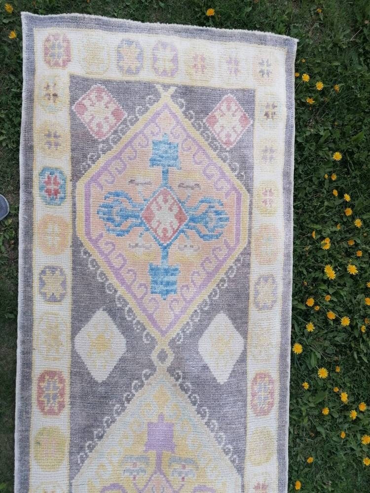 Oushak wool runner 3x13 turkish oushak new production handmade rug, hallway runner rug