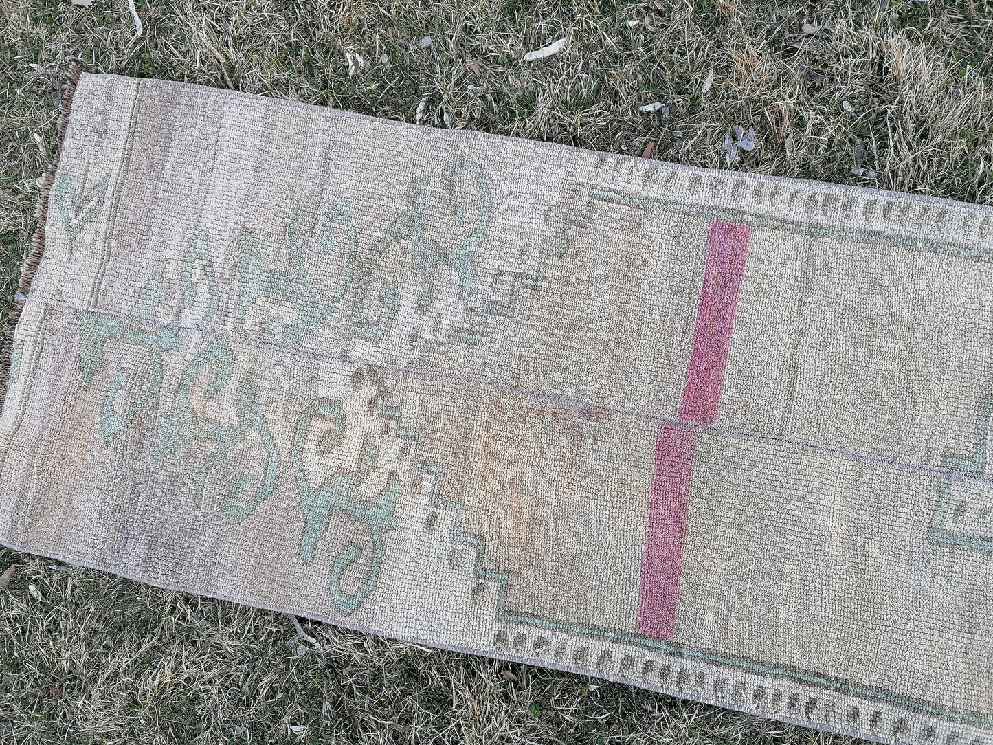 Turkish patchwork runner rug 2'2x11 neatural runner rug, vintage oushak rug, kitchen runner rug,hallway runner vintage runner rug