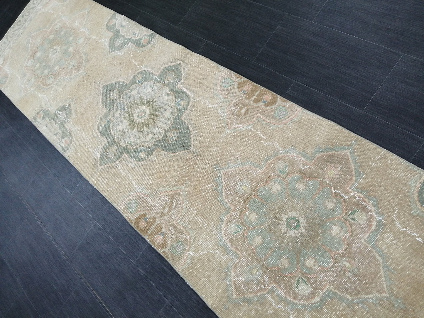 Muted Vintage Runner Rug 2.5 x 12.5 Hallway Runner Rug Kitchen Runner Rug Wool Runner Rug Oushak Runner Rug Turkish Runner Rug
