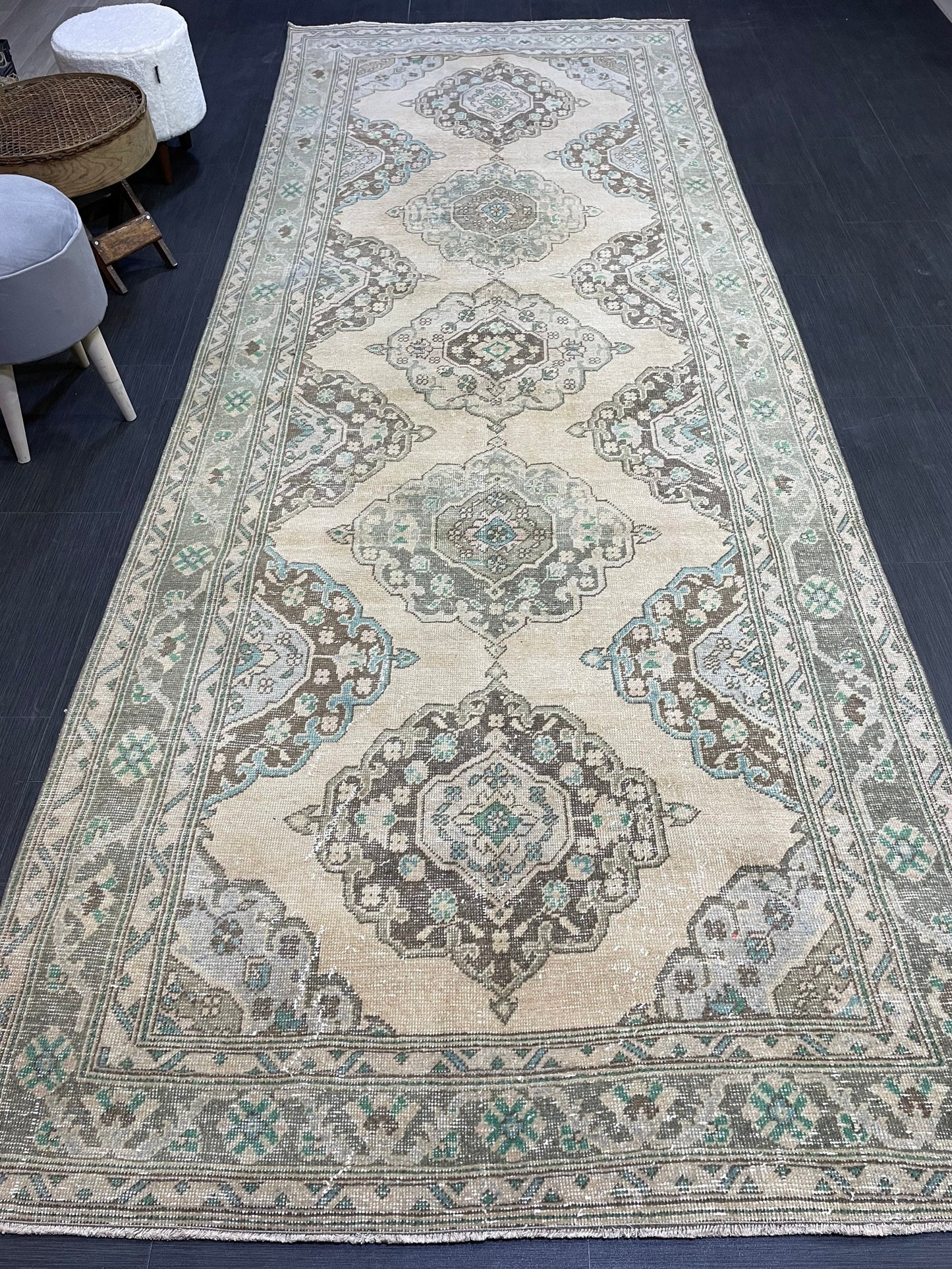 Muted Persian Runner Rug, Muted Vintage 4.7 x 12.5 Runner Rug, Hallway Runner Rug, Kitchen Runner Rug Wool Runner Rug, Handmade Runner Rug