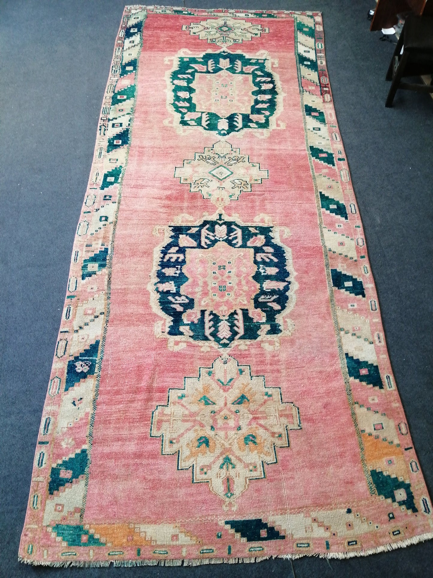 Handmade Runner RUG TURKISH 4.4 x 10.9 Rug Vintage Oushak Runner Rug Vintage Runner Rug Wool Oriental Rug Vintage Turkish Rug