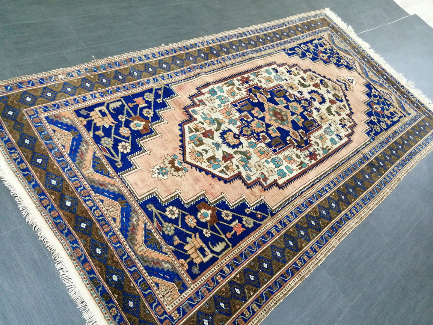 9.5 x 5 OUSHAK RUG Navy Blue TURKISH Oushak Rug Vintage Oushak Runner Rug Vintage Runner Rug Wool Oushak Rug Hand Made Rugs Turkish Rug