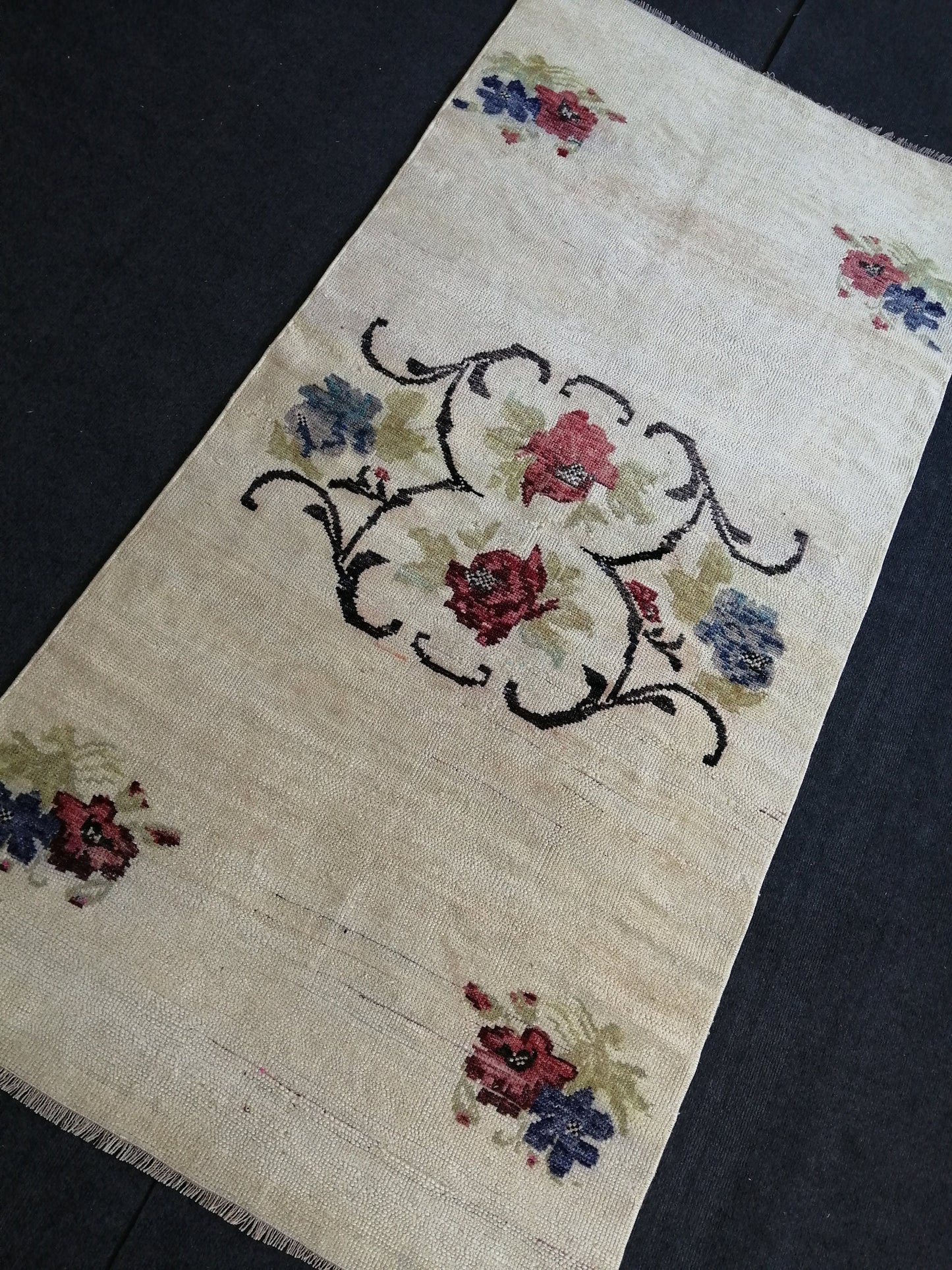 Floral OUSHAK RUG TURKISH 6.3 x 3.2 Oushak Rug Vintage Oushak Runner Rug Vintage Runner Rug Wool Hand Made Rugs Vintage Turkish Rug