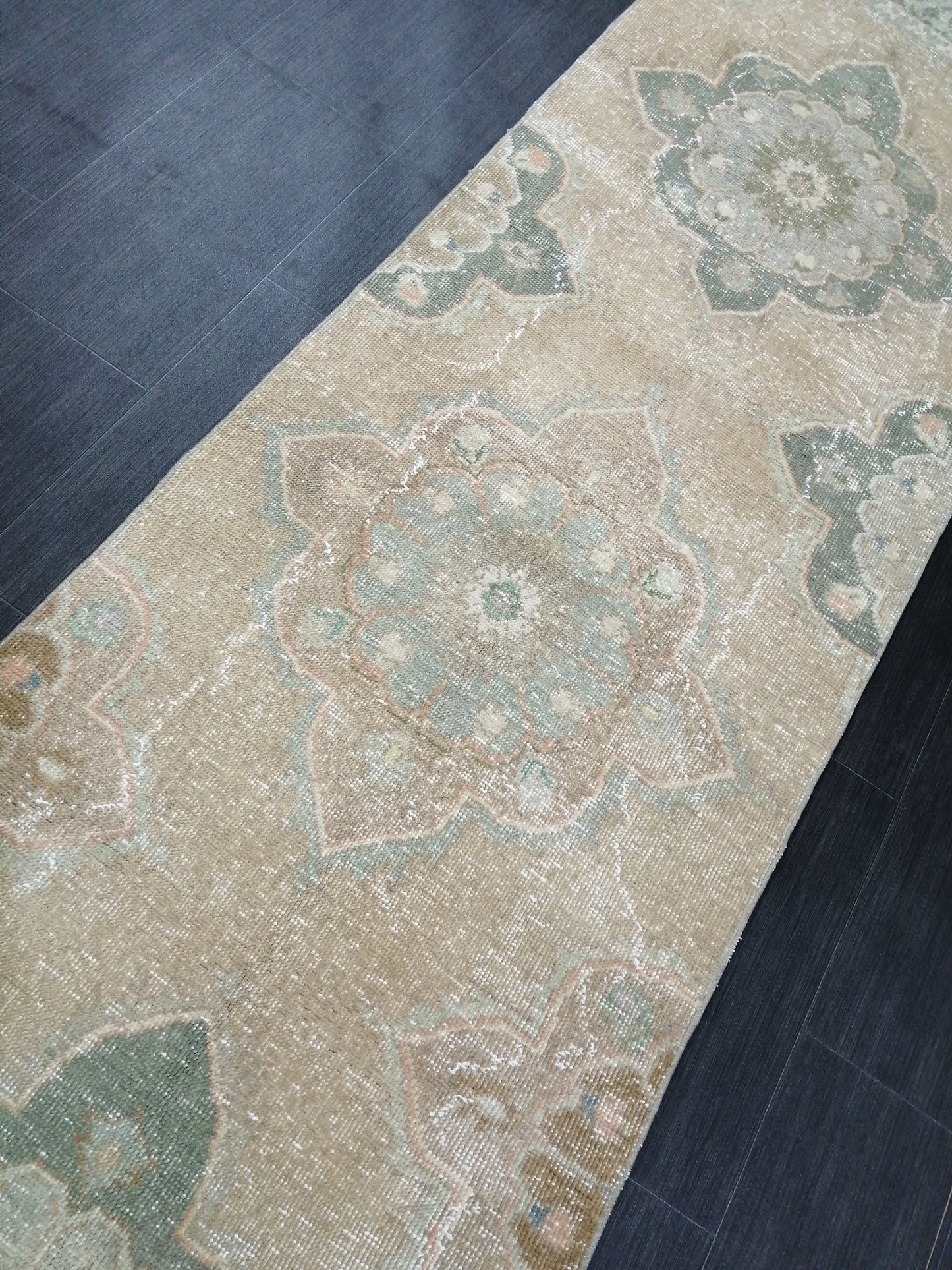 Muted Vintage Runner Rug 2.5 x 12.5 Hallway Runner Rug Kitchen Runner Rug Wool Runner Rug Oushak Runner Rug Turkish Runner Rug