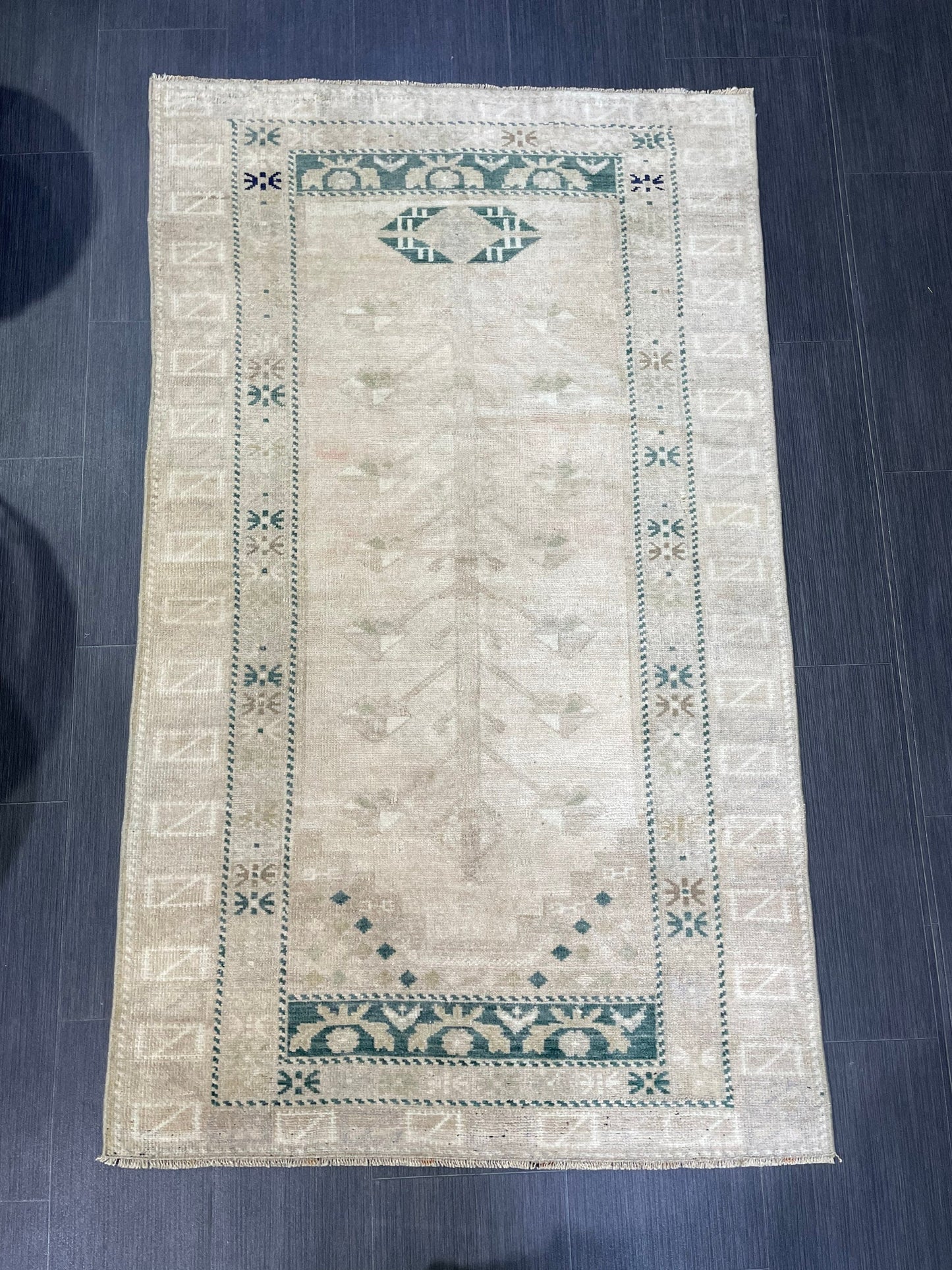 Muted Vintage Rug, TURKISH Rug, Vintage 3 x 5.2 Wool Rug, Oushak Rug, Hand Knotted Rug, 100% Wool Rug, Handmade Rug