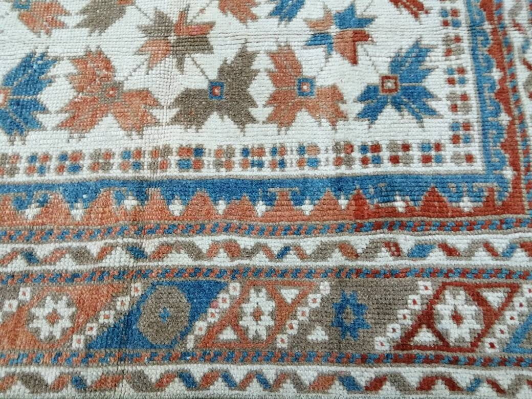 Vintage Floral Rug Hand Made Rug, 2.7 x 4.7 Modern Oushak Rug, Boho Leaves Rug, Fun Turkish Rug, Farmhouse Rug, Vintage Wool rug