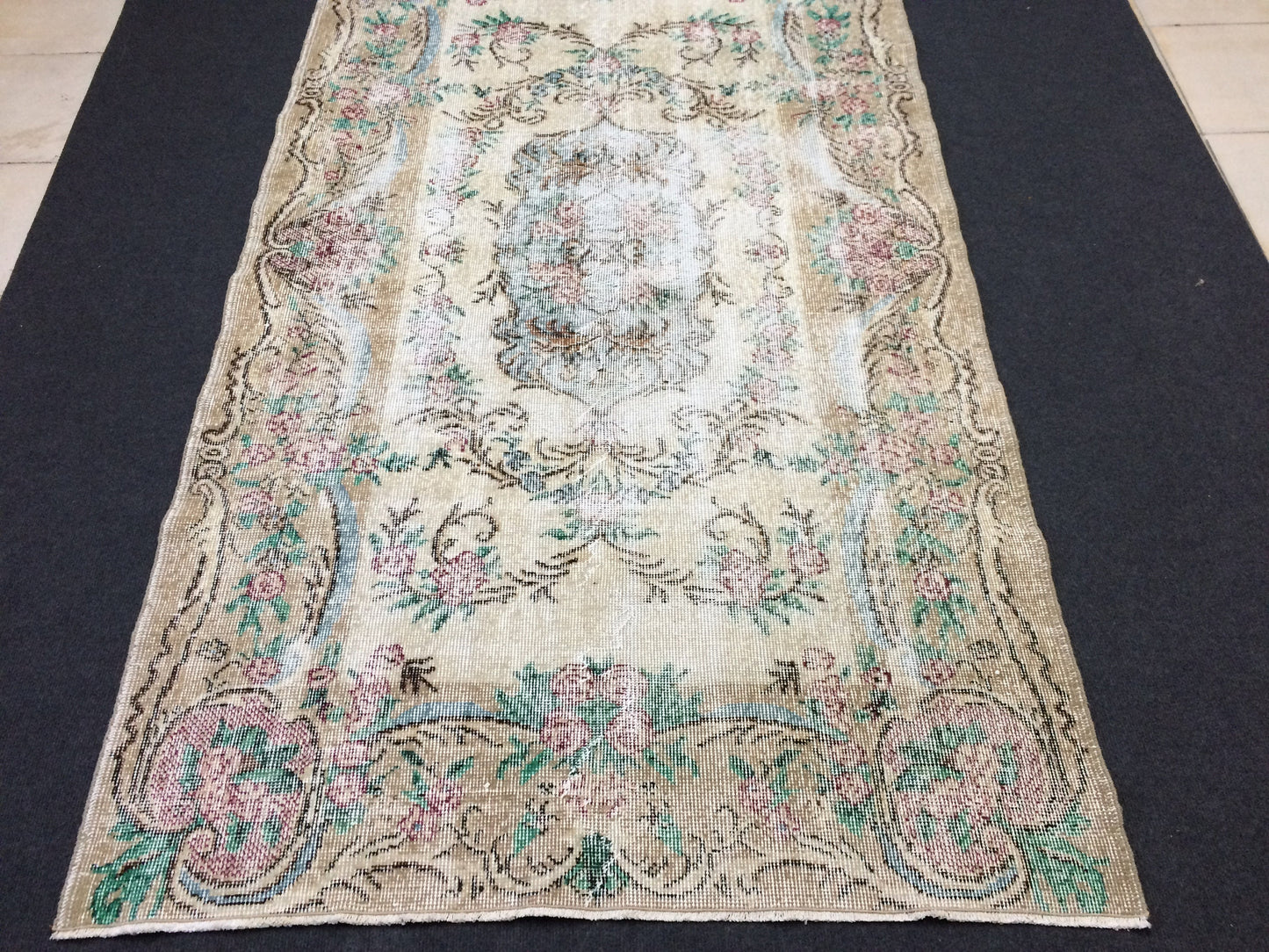 Vintage Rug Hand Made Oushak Rug Distressed Rug Wool Turkish Rugs