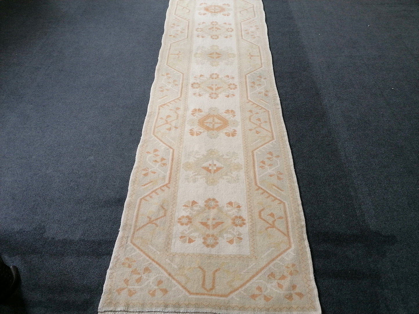 Muted hallway runner rug, 2'5x10'2 turkish wool runner vintage handmade runner rug, kitchen runner rug