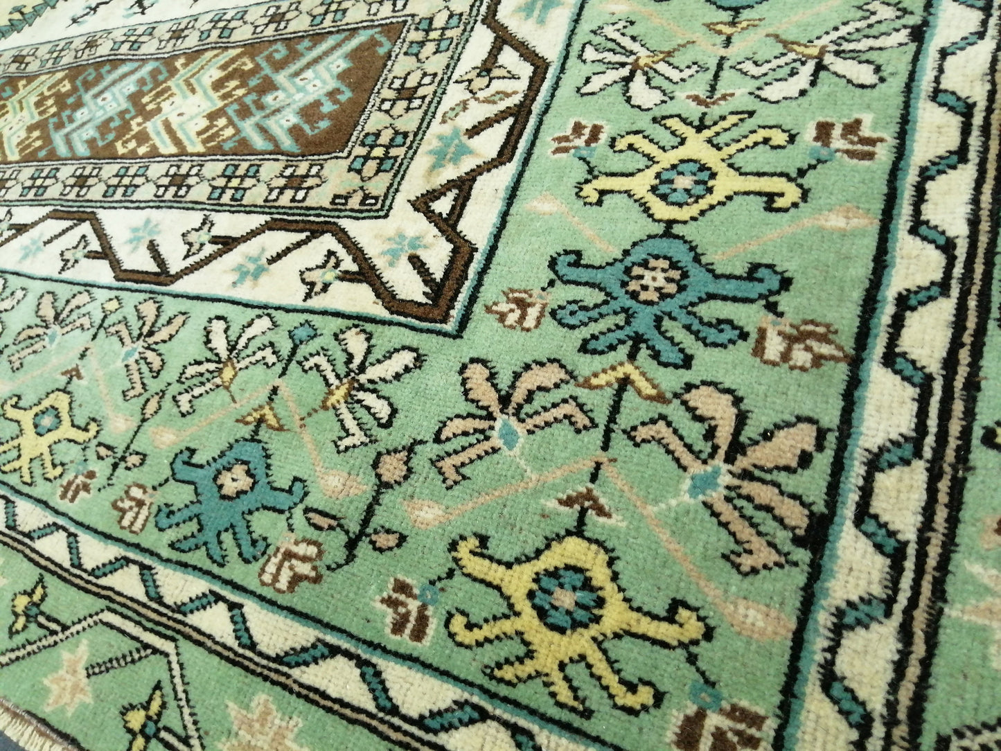 OUSHAK RUG 8.6x7.3 Green TURKISH Oushak Rug Vintage Oushak Runner Rug Vintage Runner Rug Wool Oushak Rug Hand Made Rugs Vintage Turkish Rug