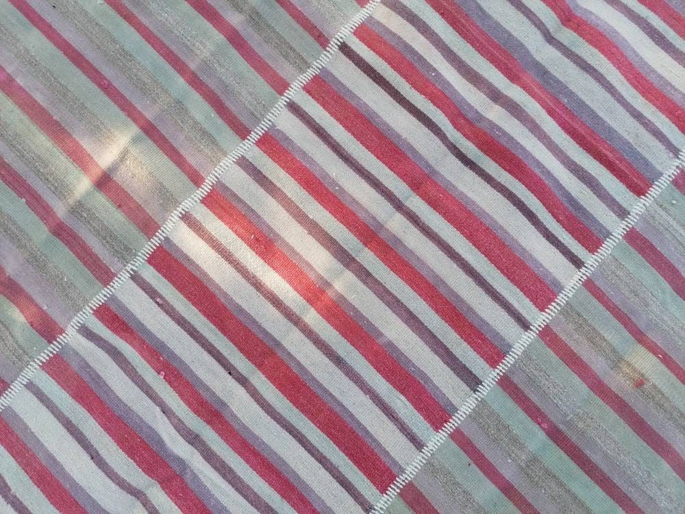 6'9x8'5 flatwoven kilim rug, stripe turkish hand made rugs vintage turkish rugs oushak rug vintage oushak rug, wool rug